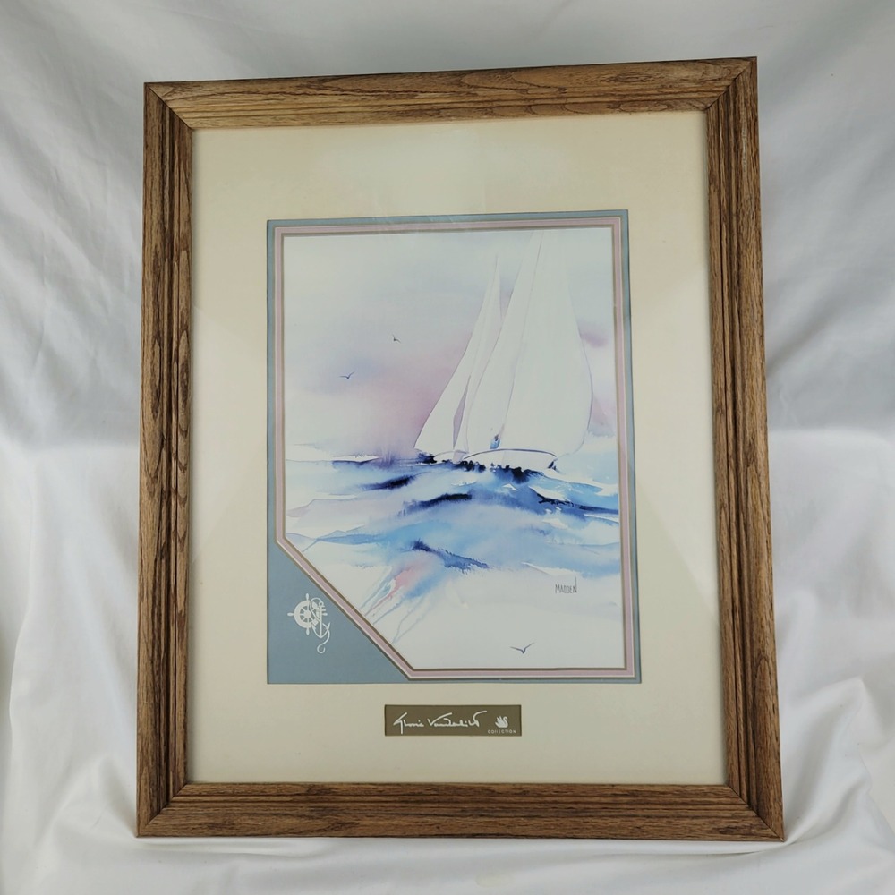 Gloria Vanderbilt Collection Madden Sailboat Watercolor Print Framed Art 22x18